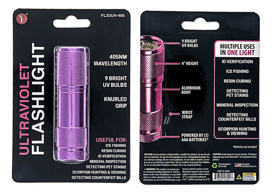 UV Aluminum 4" Handheld Flashlight with Wrist Strap, 405nm Wavelength