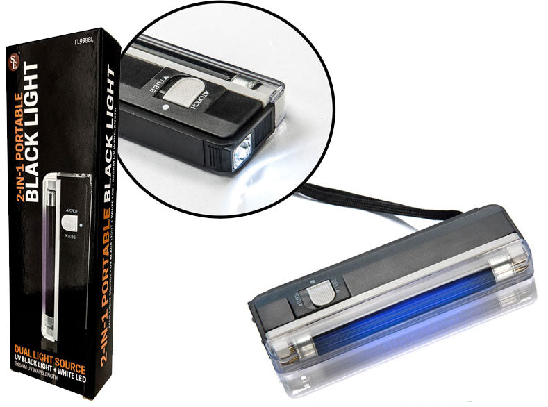 handheld black light flashlight 2-IN-1 Handheld Black Light + White LED Flashlight, 365nm – Prospector's Treasure Trove