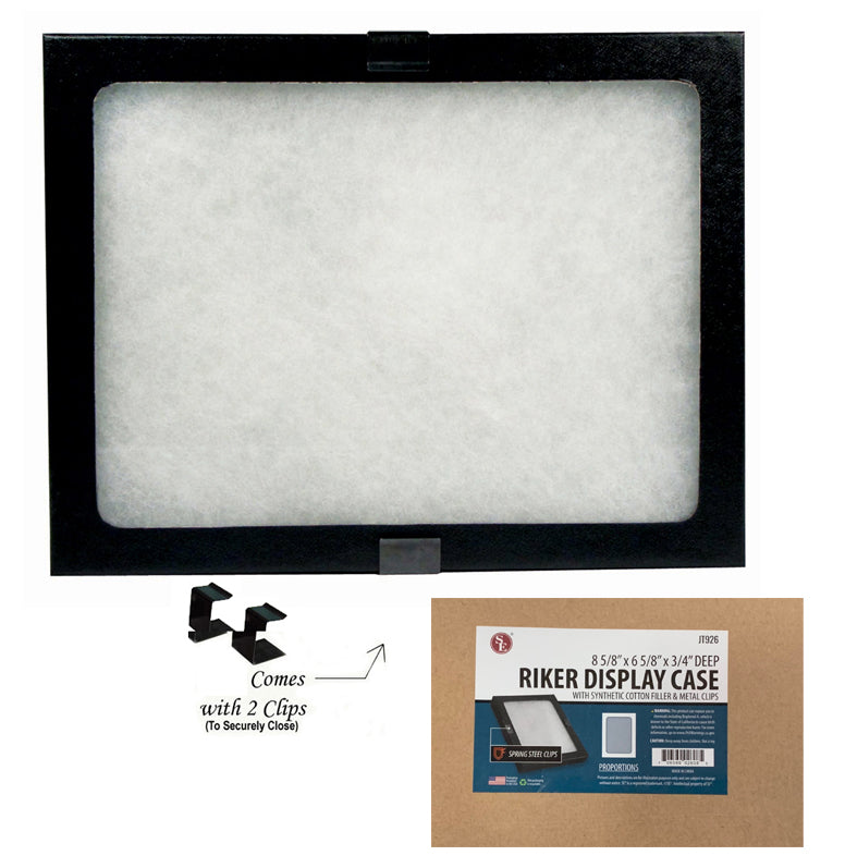 Glass Top Riker Display Box With Metal Clips 8-5/8" x 6-5/8" x 3/4"