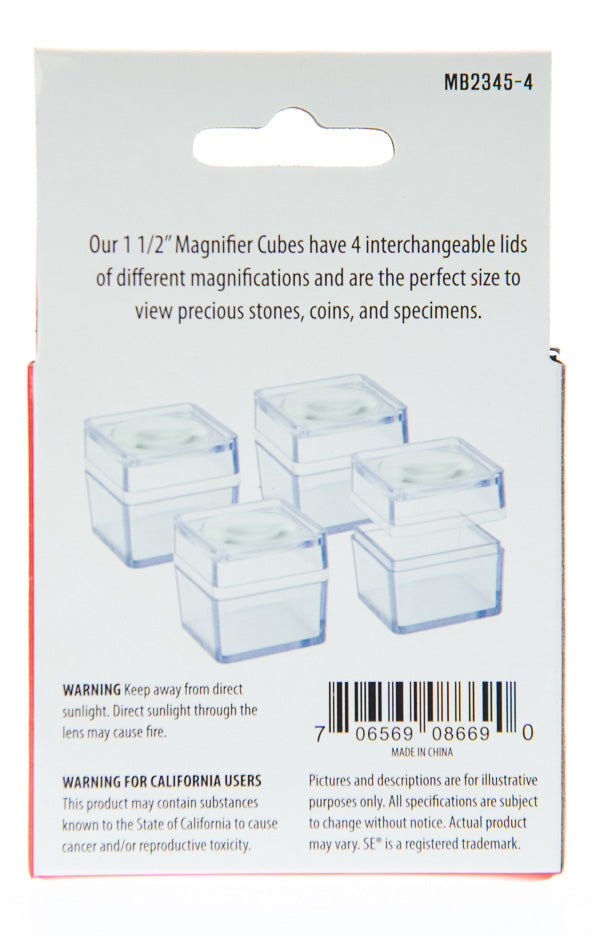 4 piece Magnifier Cube Set 2.5X, 3.5X, 4X, 5X