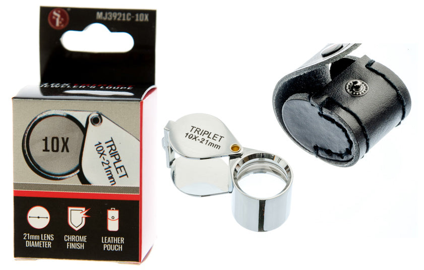 10x21MM Professional Quality Chrome Round Body Triplet Jeweler's Loupe: