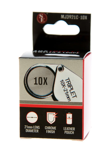 10x21MM Professional Quality Chrome Round Body Triplet Jeweler's Loupe:
