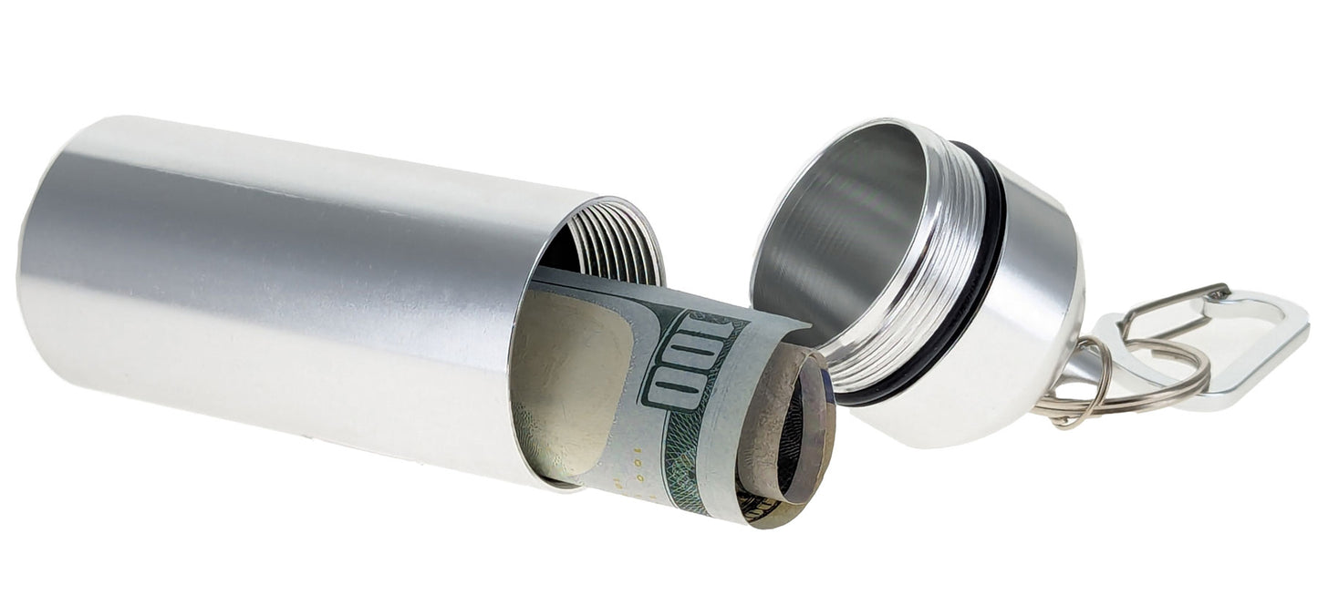 5" Waterproof Silver Jumbo Aluminum Container /Capsule with Carabiner