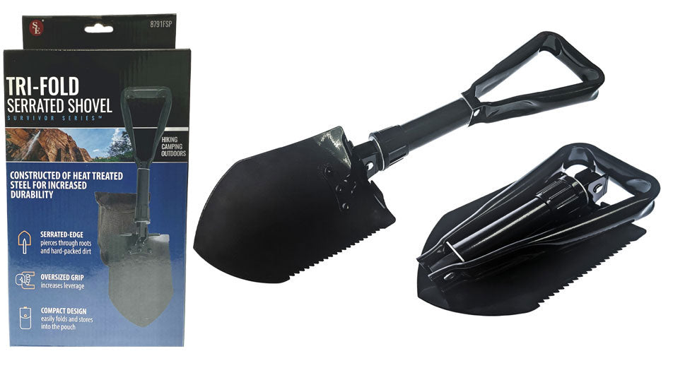 23" Premium Quality Black Tri-Fold Serrated Shovel W/Carrying Case