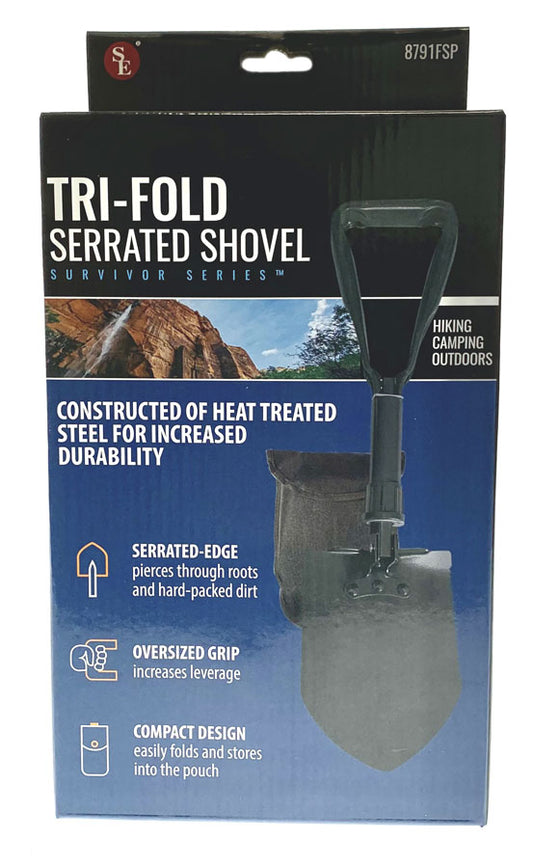 23" Premium Quality Black Tri-Fold Serrated Shovel W/Carrying Case