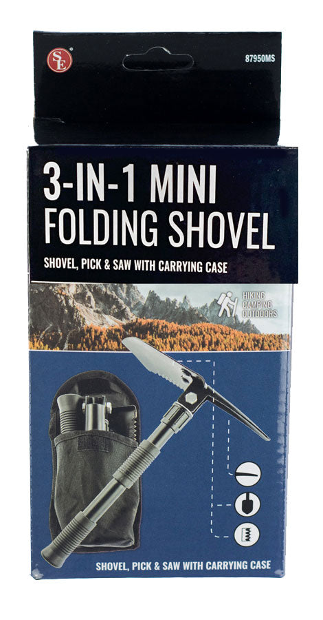 3-IN-1 Mini Folding Shovel- Shovel, Pick & Saw W/Carrying Case