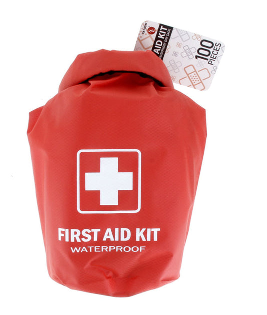 100 Piece First Aid Kit Stored in a Waterproof Red Dry Sack