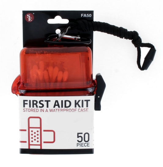 50Pc First Aid Kit Stored in a Waterproof Case W/5mm Carabineer & Lanyard