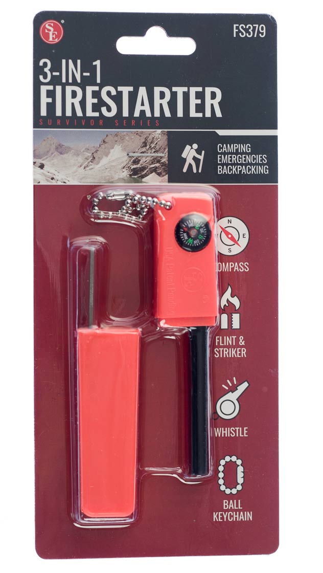3-IN-1 Firestarter With Ball Keychain (Compass,Flint,Striker & Whistle)