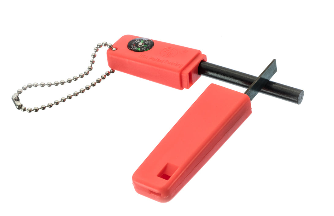 3-IN-1 Firestarter With Ball Keychain (Compass,Flint,Striker & Whistle)