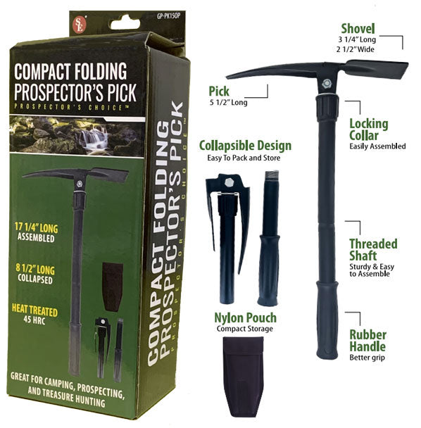 17-1/2" Compact Folding Prospector's/Camping Pick/Shovel with Carrying Case