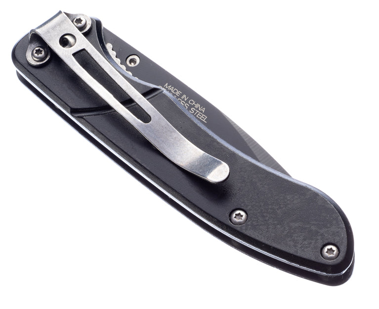 3.3/4" Black Plain Blade Aluminum Body/Blade Pocket Knife W/Clip & Pouch