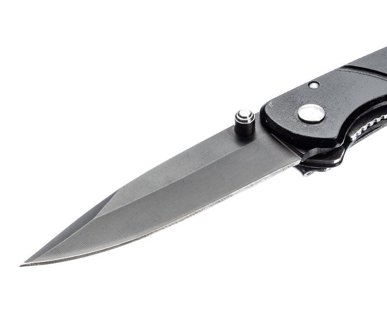 3.3/4" Black Plain Blade Aluminum Body/Blade Pocket Knife W/Clip & Pouch