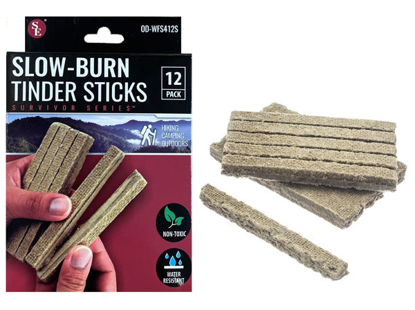 12 Pack Slow-Burn Water Resistant Tinder Sticks, Size 4"x1/2"x1/2