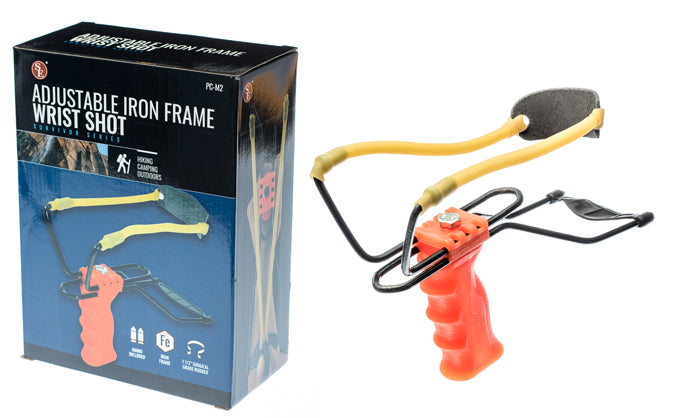 Adjustable Wrist-Brace Large Slingshot With Orange Sturdy Iron Frame Molded Grip