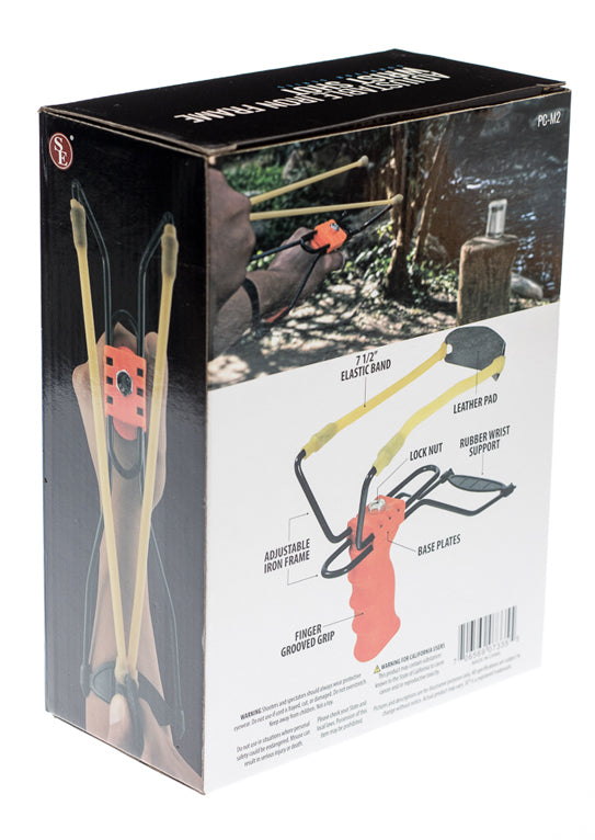 Adjustable Wrist-Brace Large Slingshot With Orange Sturdy Iron Frame Molded Grip