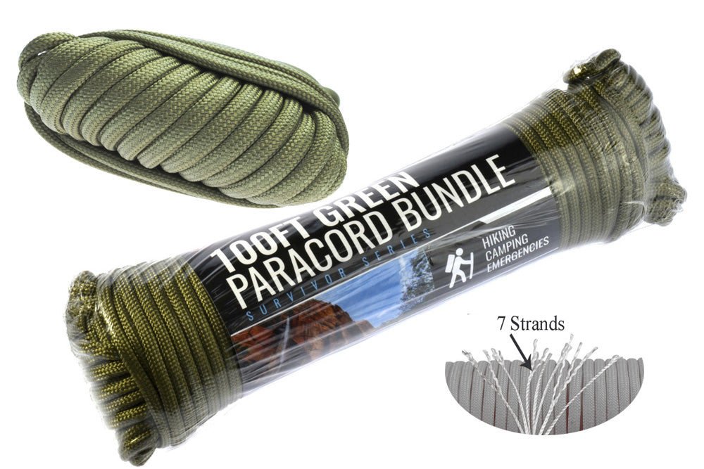 100' x 5/32 Olive Green 7 Strand Paracord, Pull Strength 550 LBS