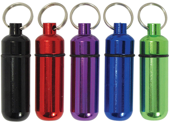 Aluminum ID Holder With Removable Plastic Vial & Key Ring, Assorted Colors
