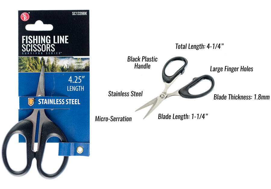 4-1/4" Fishing Line Scissors Stainless Steel Blades With Black Handle