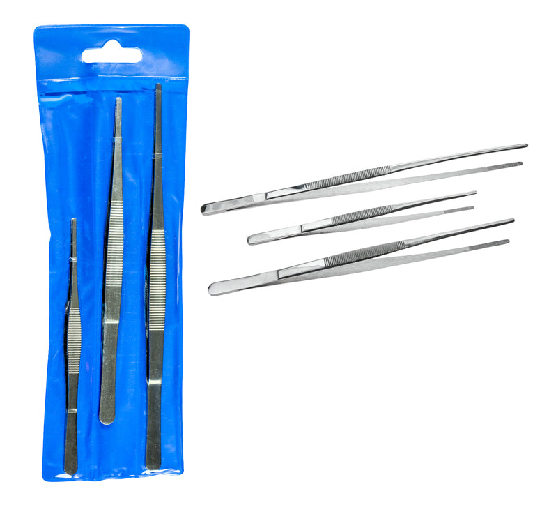 3Pc Serrated Tip Stainless Steel Tweezer Set ( 8",10" & 12") Nugget tweezers