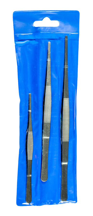 3Pc Serrated Tip Stainless Steel Tweezer Set ( 8",10" & 12") Nugget tweezers