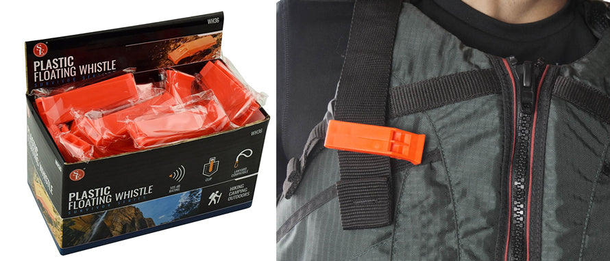 Orange Plastic Floating Whistle With Clip (Pealess) 105 DB Rating