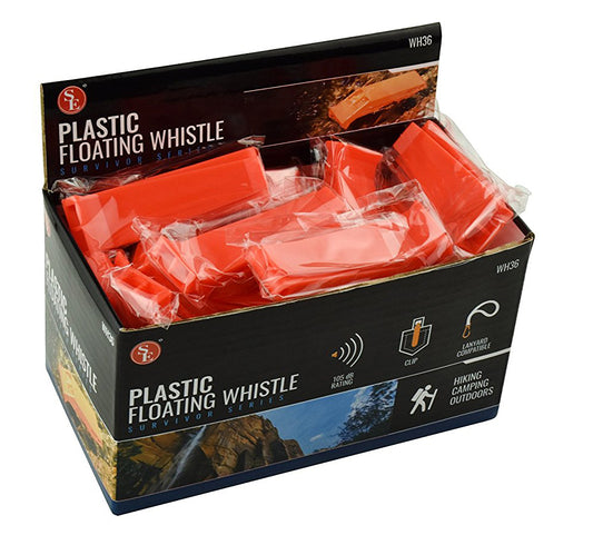 Orange Plastic Floating Whistle With Clip (Pealess) 105 DB Rating
