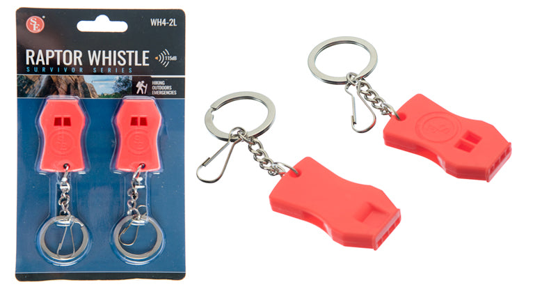 2Pc Plastic Raptor Whistle with Key Chain & Zipper Ring