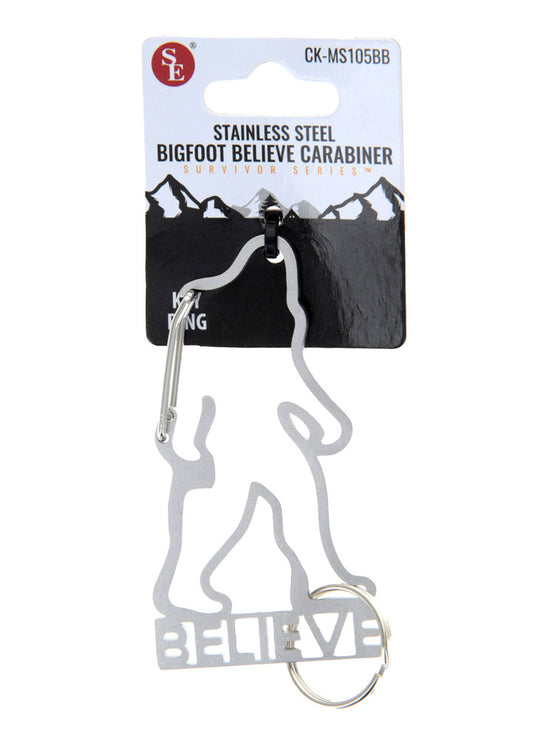 Stainless Steel Bigfoot Believe Carabiner with Split Ring keychain