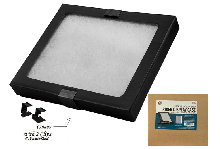 Glass Top Riker Display Box With Metal Clips 6-1/4" x 5-1/4" x 3/4"
