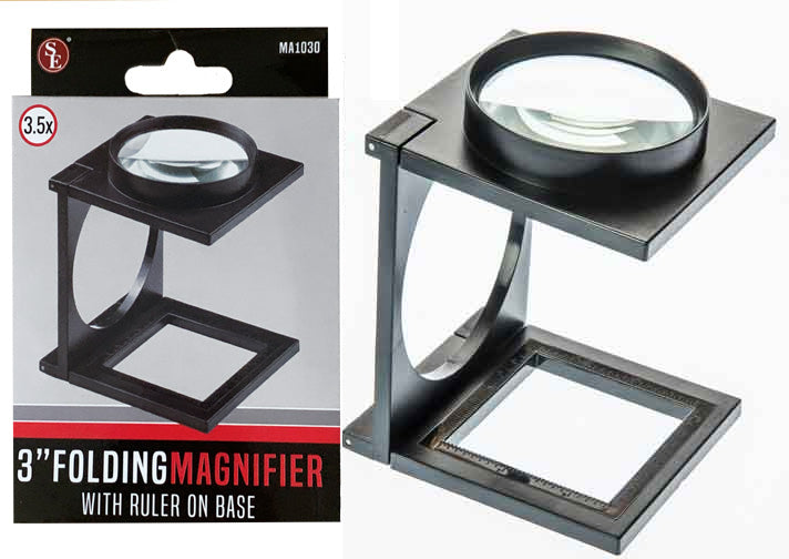 3.5X Folding Table Magnifying Glass with 3" Glass Lens & Ruler