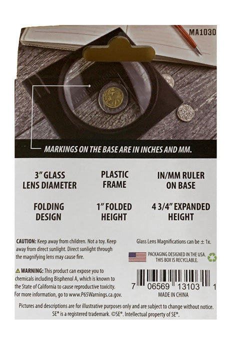 3.5X Folding Table Magnifying Glass with 3" Glass Lens & Ruler