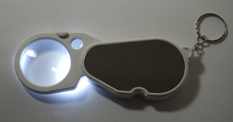 Prospector Keychains Dual Acrylic Lens Illuminated Folding Magnifier with Keychain 3x/14x ...