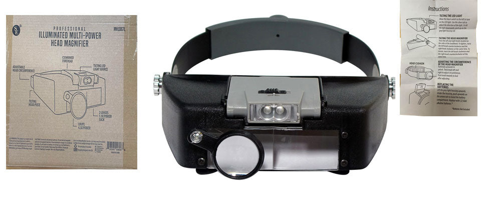 Illuminated Head Magnifier with LED Light – 1.9X, 3.8X & 4.5X Loupe