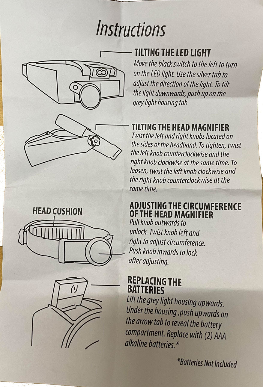 Illuminated Head Magnifier with LED Light – 1.9X, 3.8X & 4.5X Loupe