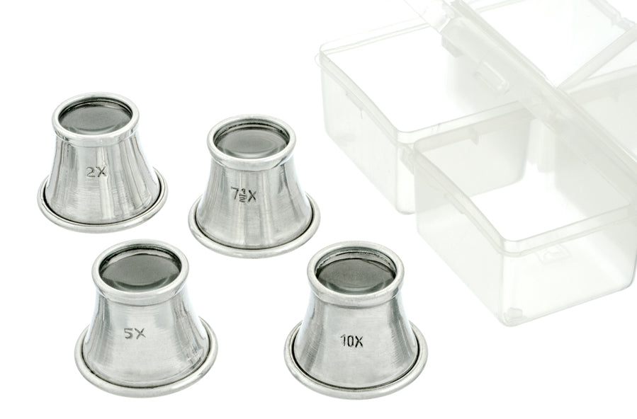 4-piece Premium Quality Aluminum Eye Loupe Set, (2.5x, 5x,7.5x, 10x),