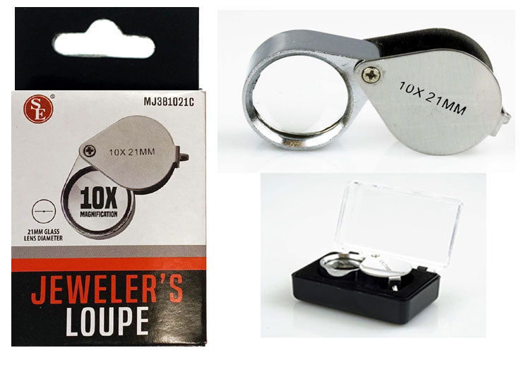 10X 21mm Jeweler's Loupe – Chrome Round Metal with Storage Case