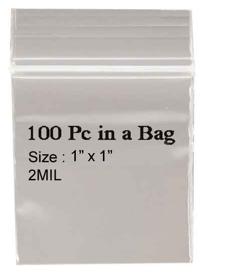 100-piece bag of 1"x1"/2MIL Self Locking Bags