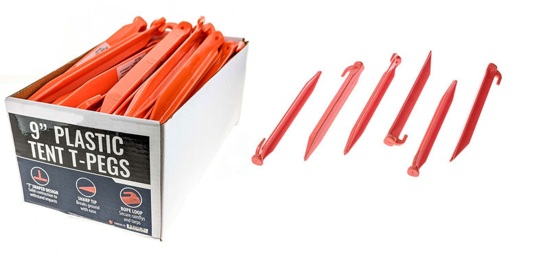 9" Orange ABS Plastic Tent T-Pegs Tent Supplies & Tent Pegs