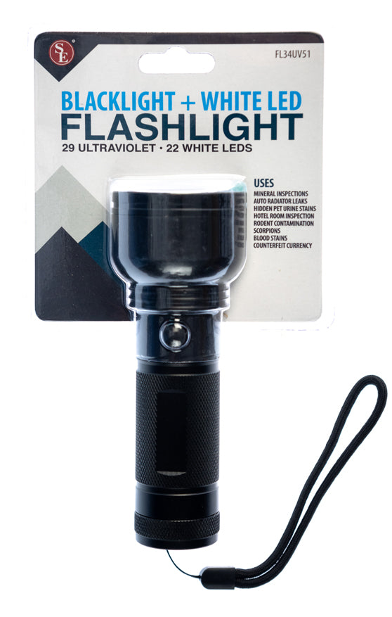 6"/51LED/2-IN-1 (29 UV & 22 White LED) Flashlight W/Lanyard