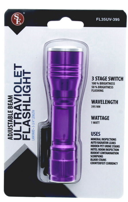 Adjustable Beam Ultraviolet Flashlight W/Lanyard