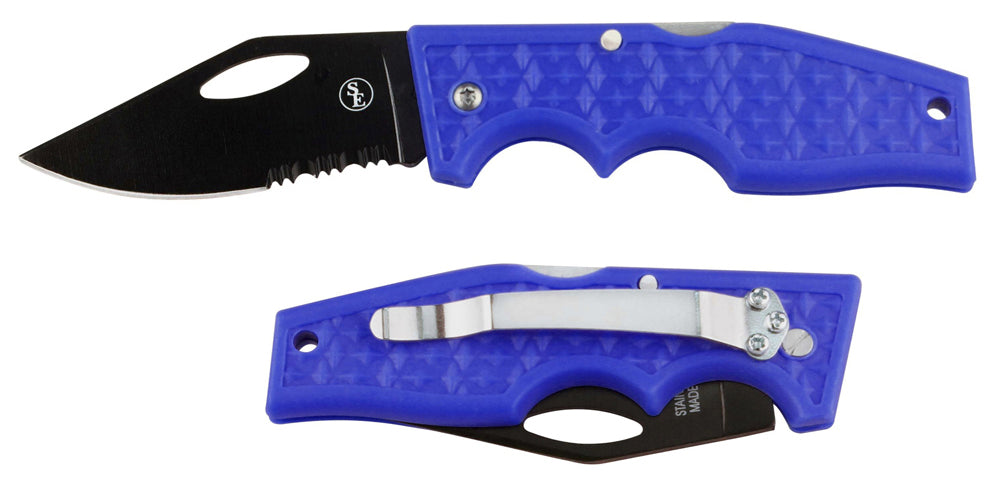 3.5" Folding Lock back Pocket Knife W/Blue Plastic Handle and Clip