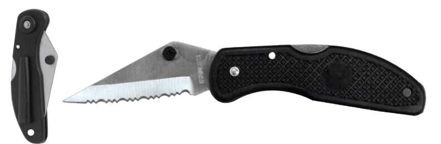 Lock back Pocket Knife W/Black Plastic Handle, Serrated Drop Point Blade and Pocket Clip