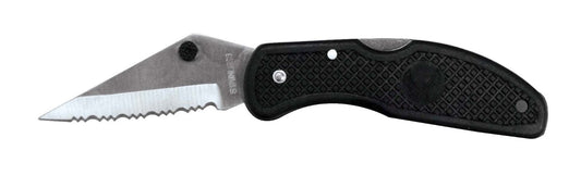 Lock back Pocket Knife W/Black Plastic Handle, Serrated Drop Point Blade and Pocket Clip