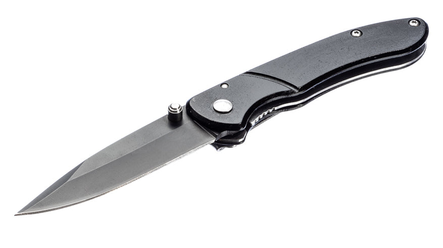3.3/4" Black Plain Blade Aluminum Body/Blade Pocket Knife W/Clip & Pouch