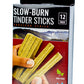 12 Pack Slow-Burn Water Resistant Tinder Sticks, Size 4"x1/2"x1/2