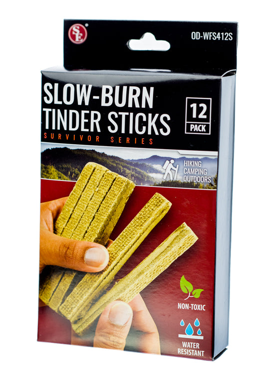 12 Pack Slow-Burn Water Resistant Tinder Sticks, Size 4"x1/2"x1/2