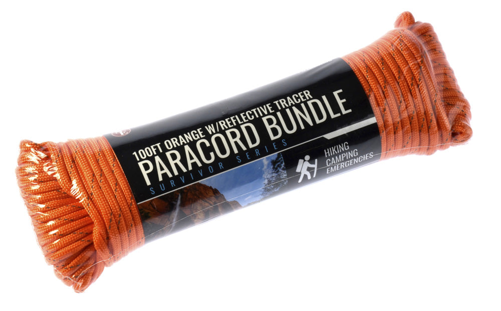 100' x 5/32" Orange with Reflective Tracer 7 Strand Paracord , Pull Strength 550 LBS