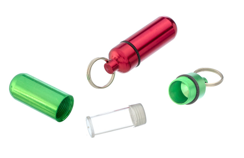 Aluminum ID Holder With Removable Plastic Vial & Key Ring, Assorted Colors